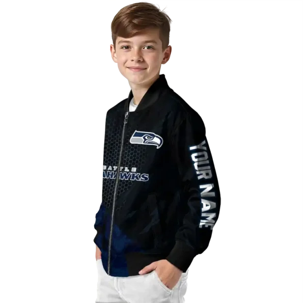 customized seattle seahawks hexagon mesh blue black bomber jacket trendy