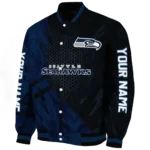 customized seattle seahawks hexagon mesh blue black varsity jacket best selling
