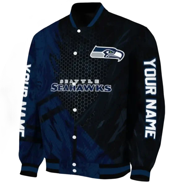 customized seattle seahawks hexagon mesh blue black varsity jacket best selling