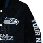 customized seattle seahawks hexagon mesh blue black varsity jacket best selling