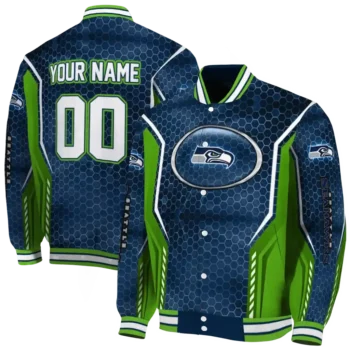 customized seattle seahawks power plate blue varsity jacket fashion forward