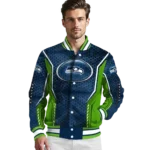 customized seattle seahawks power plate blue varsity jacket best selling