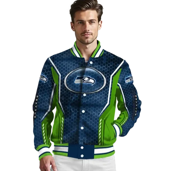customized seattle seahawks power plate blue varsity jacket high quality