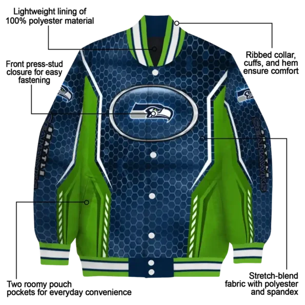 customized seattle seahawks power plate blue varsity jacket new arrival