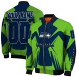 customized seattle seahawks spider mark blue green crocs bomber jacket best selling