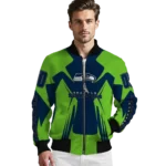 customized seattle seahawks spider mark blue green crocs bomber jacket best selling