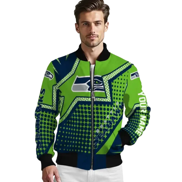 customized seattle seahawks star burst blue bomber jacket high quality