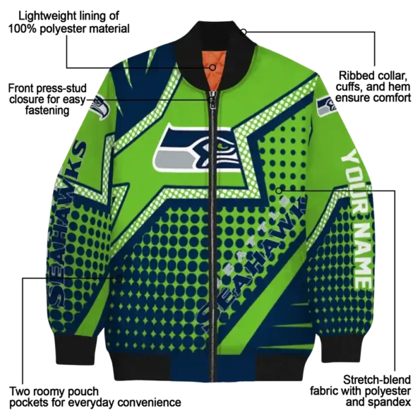 customized seattle seahawks star burst blue bomber jacket new arrival