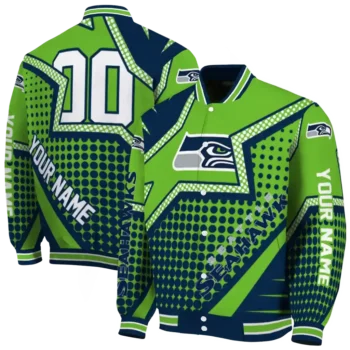 customized seattle seahawks star burst blue varsity jacket fashion forward