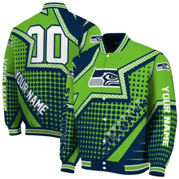 customized seattle seahawks star burst blue varsity jacket fashion forward