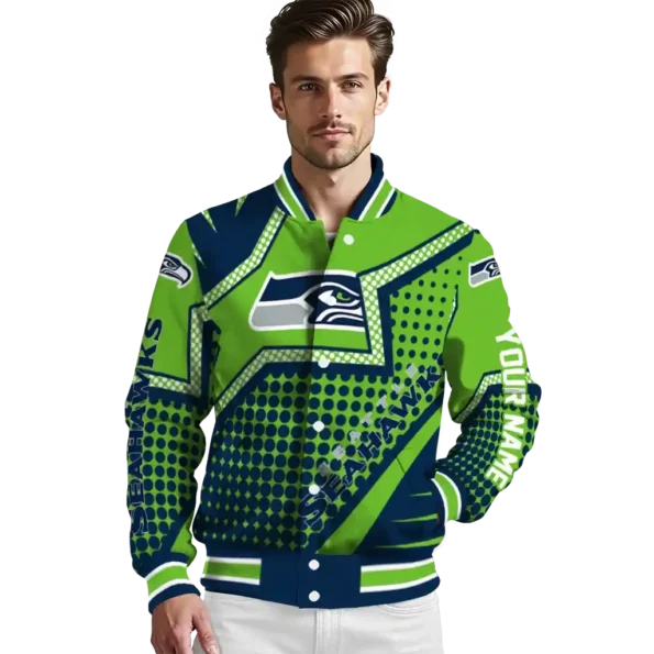 customized seattle seahawks star burst blue varsity jacket high quality