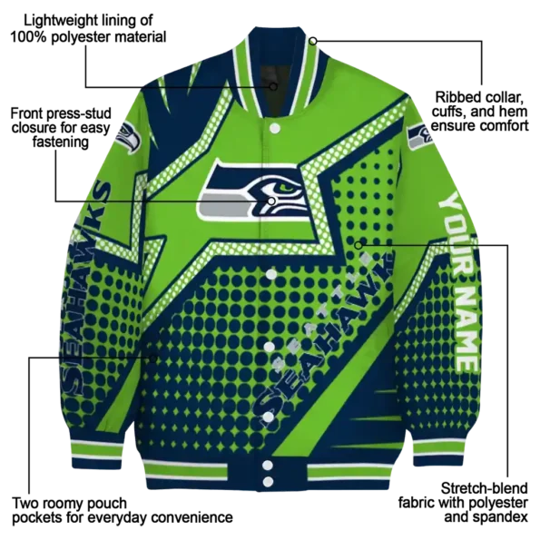 customized seattle seahawks star burst blue varsity jacket new arrival
