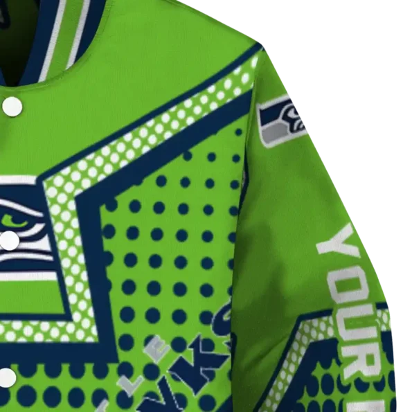 customized seattle seahawks star burst blue varsity jacket premium grade