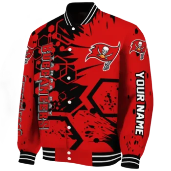 customized tampa bay buccaneers hexagon cluster red black varsity jacket best selling