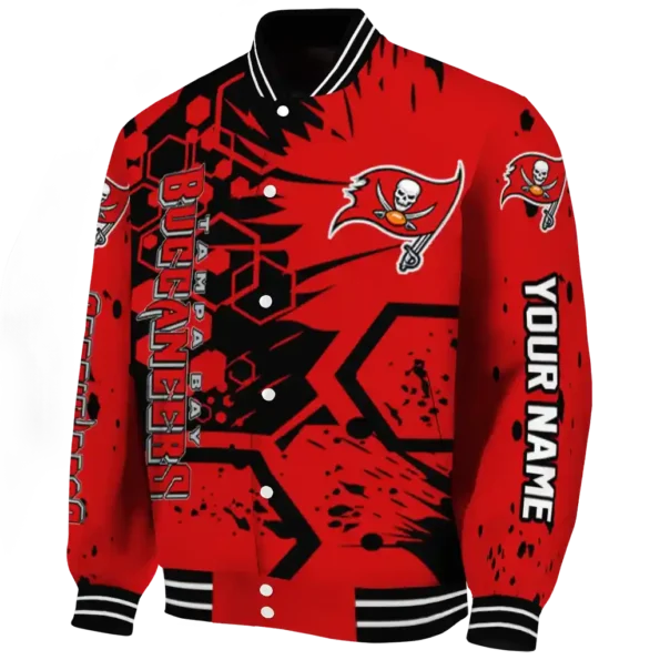 customized tampa bay buccaneers hexagon cluster red black varsity jacket best selling
