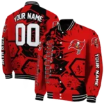 customized tampa bay buccaneers hexagon cluster red black varsity jacket best selling