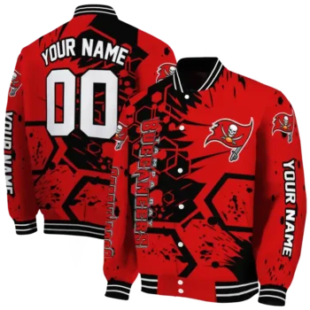 customized tampa bay buccaneers hexagon cluster red black varsity jacket fashion forward