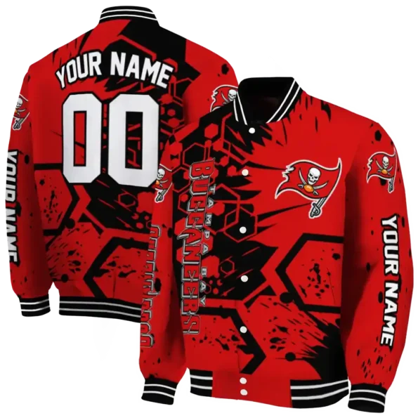 customized tampa bay buccaneers hexagon cluster red black varsity jacket fashion forward