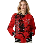 customized tampa bay buccaneers hexagon cluster red black varsity jacket best selling