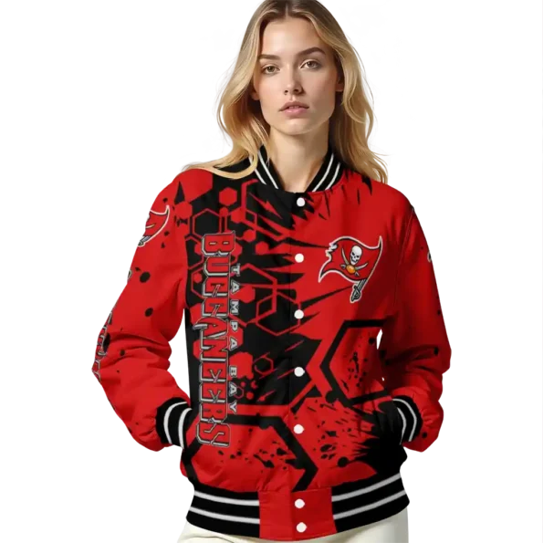 customized tampa bay buccaneers hexagon cluster red black varsity jacket latest model