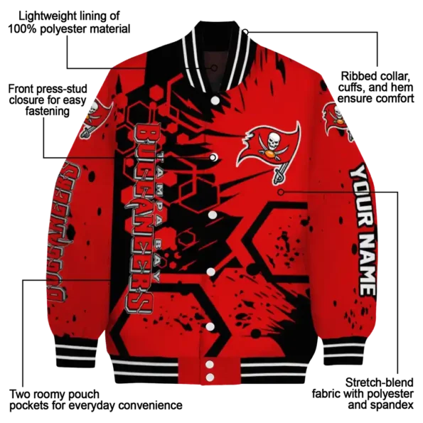 customized tampa bay buccaneers hexagon cluster red black varsity jacket new arrival