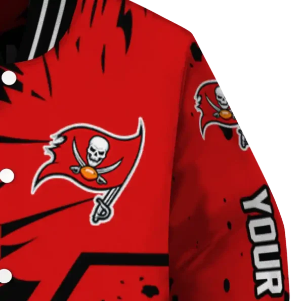customized tampa bay buccaneers hexagon cluster red black varsity jacket premium grade