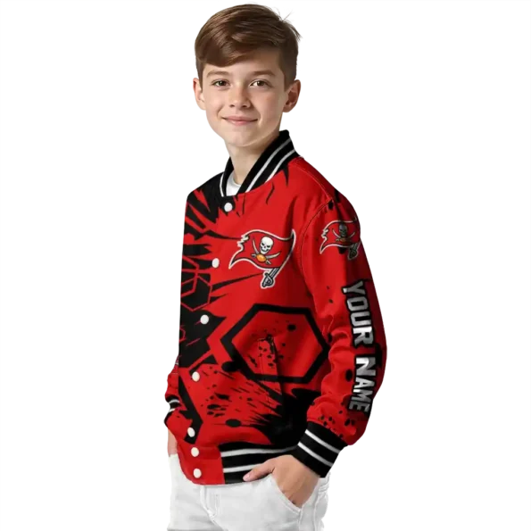 customized tampa bay buccaneers hexagon cluster red black varsity jacket trendy