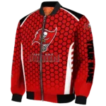 customized tampa bay buccaneers hexagon grid red bomber jacket best selling