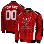 customized tampa bay buccaneers hexagon grid red bomber jacket best selling