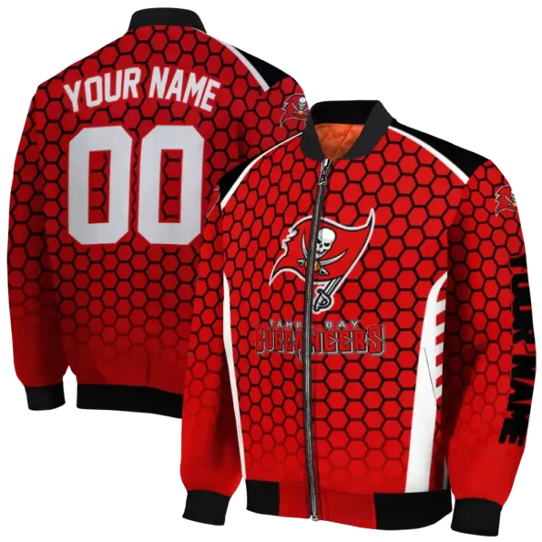 customized tampa bay buccaneers hexagon grid red bomber jacket fashion forward