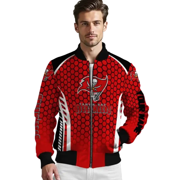 customized tampa bay buccaneers hexagon grid red bomber jacket high quality