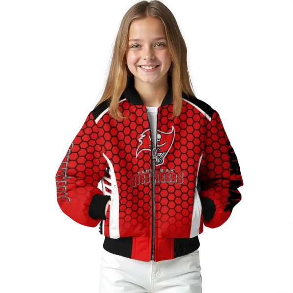 customized tampa bay buccaneers hexagon grid red bomber jacket top rated