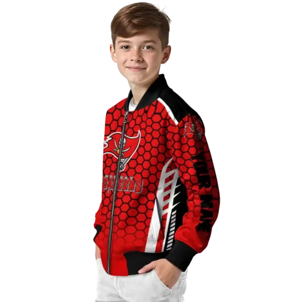 customized tampa bay buccaneers hexagon grid red bomber jacket trendy