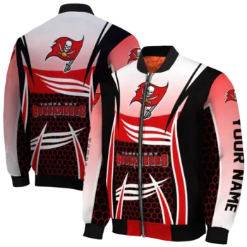 customized tampa bay buccaneers mesh effect red black bomber jacket fashion forward