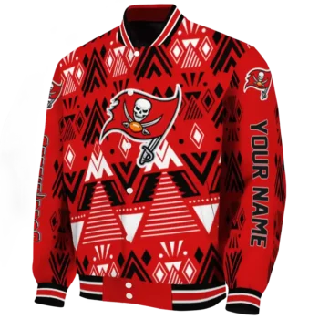 customized tampa bay buccaneers pyramid shapes red varsity jacket best selling