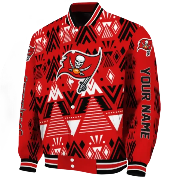 customized tampa bay buccaneers pyramid shapes red varsity jacket best selling