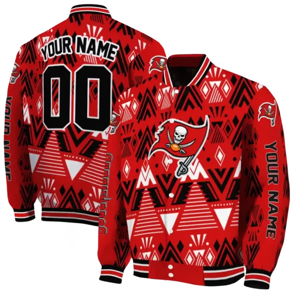 customized tampa bay buccaneers pyramid shapes red varsity jacket fashion forward