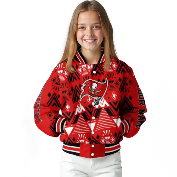 customized tampa bay buccaneers pyramid shapes red varsity jacket top rated