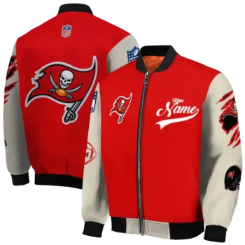 customized tampa bay buccaneers razorback outline red nude bomber jacket fashion forward