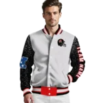 customized tampa bay buccaneers speckled arms red gray varsity jacket best selling