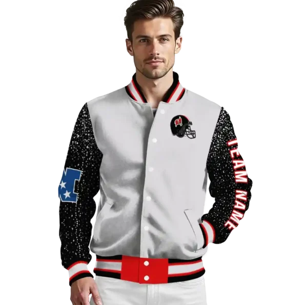 customized tampa bay buccaneers speckled arms red gray varsity jacket high quality