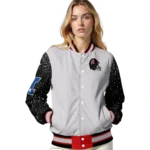 customized tampa bay buccaneers speckled arms red gray varsity jacket best selling