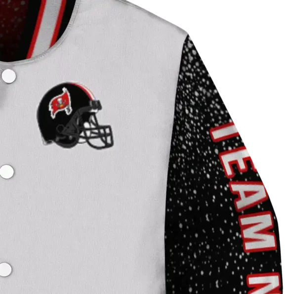 customized tampa bay buccaneers speckled arms red gray varsity jacket premium grade