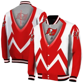 customized tampa bay buccaneers v stripes red white varsity jacket fashion forward