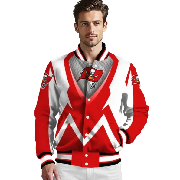 customized tampa bay buccaneers v stripes red white varsity jacket high quality