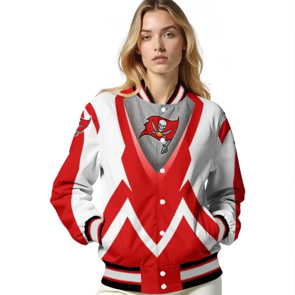 customized tampa bay buccaneers v stripes red white varsity jacket latest model
