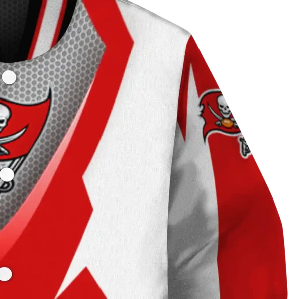 customized tampa bay buccaneers v stripes red white varsity jacket premium grade