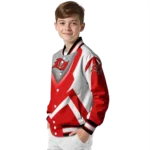 customized tampa bay buccaneers v stripes red white varsity jacket best selling