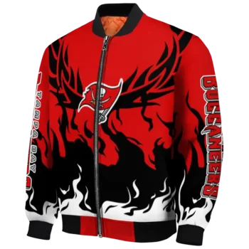 customized tampa bay buccaneers winged blaze red white bomber jacket best selling