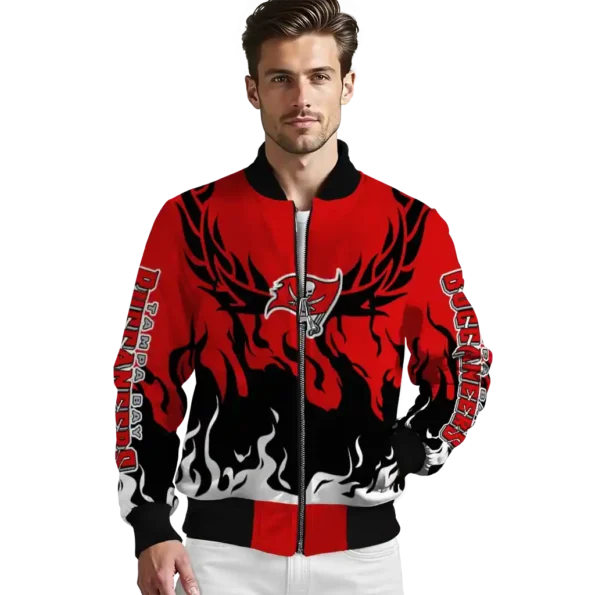 customized tampa bay buccaneers winged blaze red white bomber jacket high quality